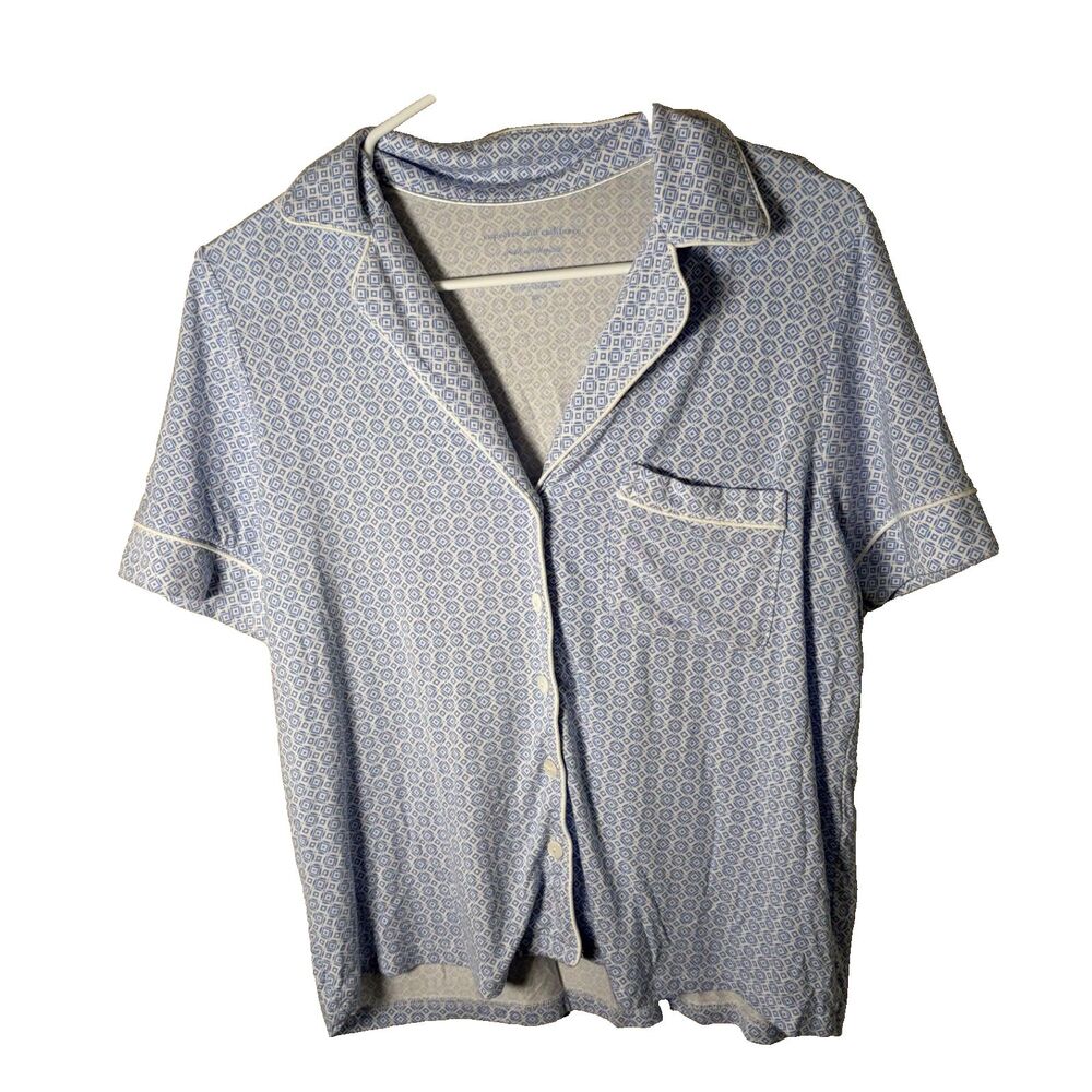 Cupcakes & Cashmere Pajama Top Women's Small Blue Printed Cool Sleep